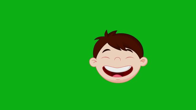 Boy laughing face green screen chromakey background 2d animated cartoon animation child kid emotion expression head portrait concept icon loops smoothly on chroma key
