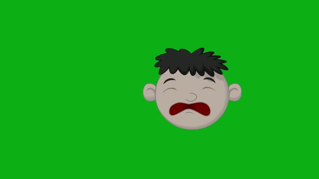 Man mustache face green screen chromakey background 2d animated cartoon animation adult male emotion expression head portrait concept icon loops smoothly on chroma key