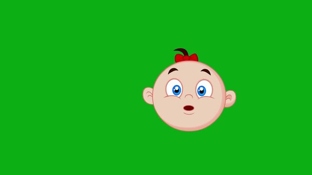 Baby girl apple green screen chromakey background 2d animated cartoon animation child infant emotion expression head portrait concept icon loops smoothly on chroma key