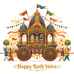 Obraz premium Rath Yatra Festival: Decorated Chariot with Deities and Devotees