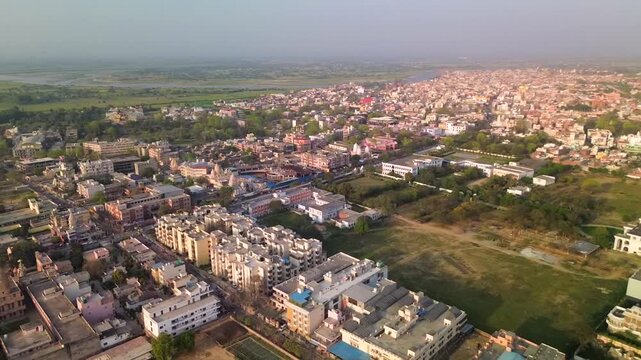 Drone flight over the holy city of Vrindavan and the Prem Mandir temple
