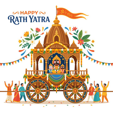 Happy Rath Yatra Festival - Chariot Procession with Deities and Devotees