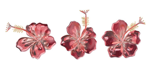 Futuristic Chrome Hibiscus Summer Icon Isolated 3D Liquid Metal Tropical Flower UI Element © soli14e