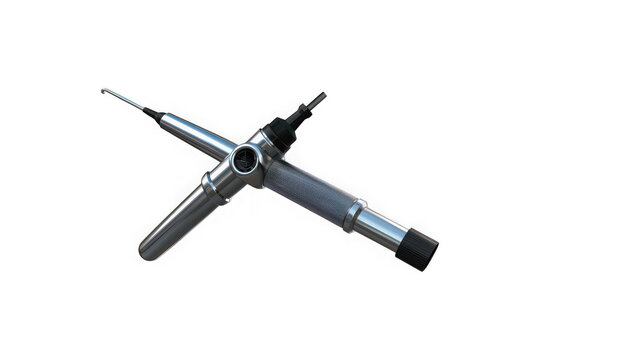 Industrial lubrication gun for machinery on transparent background