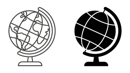 Two globes, one outline and one silhouette, depicting planet earth and global geography © Md