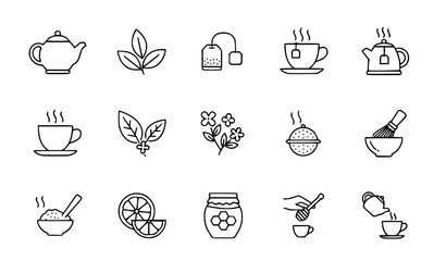 Fototapeta premium Tea and Hot Beverage Outline Icons Vector Pack Editable Stroke