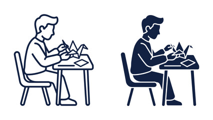 Fototapeta premium Origami Crafting: A person meticulously folds paper to create an origami crane, showcasing a peaceful and focused hobby. This image represents creativity and hands-on skill.