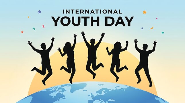 International youth day celebration diverse group jumping with globe august 12th awareness