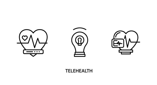 Telehealth icons set featuring remote heart monitoring and connected care technology telehealth monitoring medicine technology diagnostics healthcare connection analysis internet heartbeat
