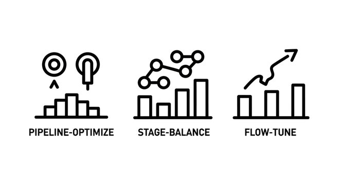 Pipeline optimization stage balance and flow tune business icons with pipeline optimization efficiency management business productivity development workflow performance improvement analysis