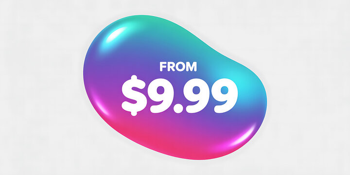 Irregular Shaped Price Tag with Gradient Colors and "$9.99" Text