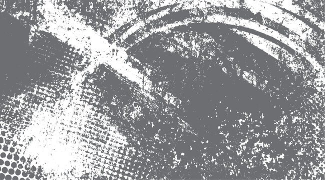 Distressed gray and white textured background with abstract grunge and halftone dots