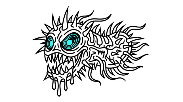 Spiky Alien Microbe Character with Glowing Eyes, Dripping Mouth, and Tentacles