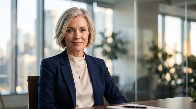 Confident senior business woman executive in corporate office portrait professional female leader manager CEO