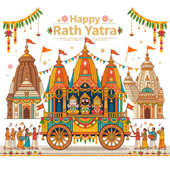 Obraz premium Rath Yatra Festival Celebration - Chariot Procession with Deities and Temples