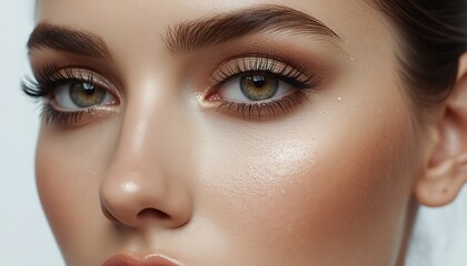Fototapeta premium Close up portrait of a beautiful woman with glowing natural makeup.