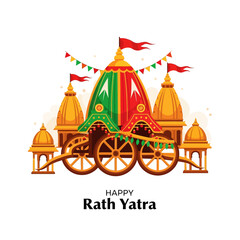 Fototapeta premium Rath Yatra festival chariot procession with Indian temples and flags