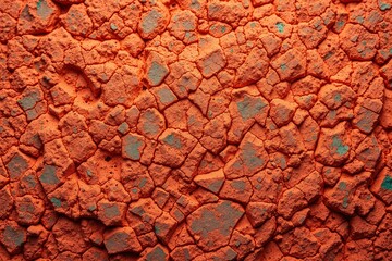 Naklejka premium Cracked surface, reddish hue dominates. Texture appears aged, possibly weathered material. Roughness evident throughout composition.