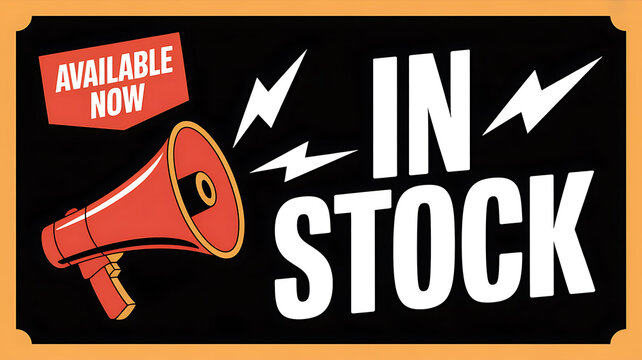 Red Megaphone Announcing Available Now In Stock With Lightning Bolts (17