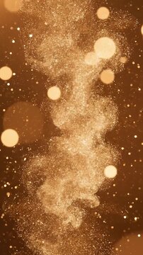 Elegant gold particles falling with soft bokeh lights in a luxurious and magical atmosphere