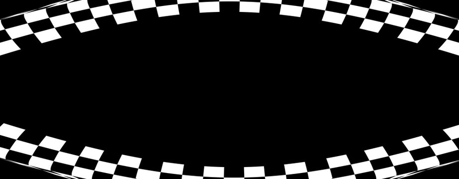 Abstract oval frame with a black and white checkered racing pattern.