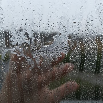 Rainy Day View Through Window with Water Droplets.