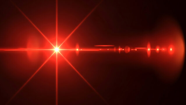 Bright Red Starburst Lens Flare with Bokeh Lights on Black Background image