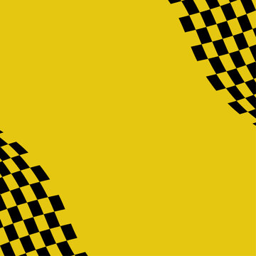 Abstract yellow background with black checkered pattern corner elements for graphic design.