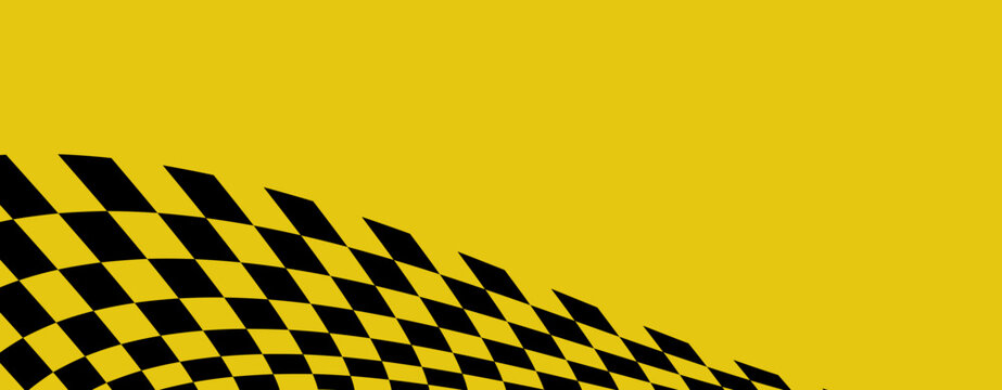 Abstract yellow background with a dynamic black and white checkered pattern corner.