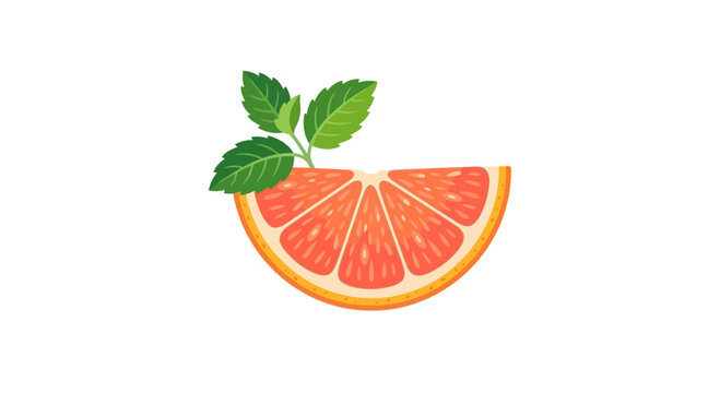 Fresh grapefruit wedge with green mint sprig summer icon