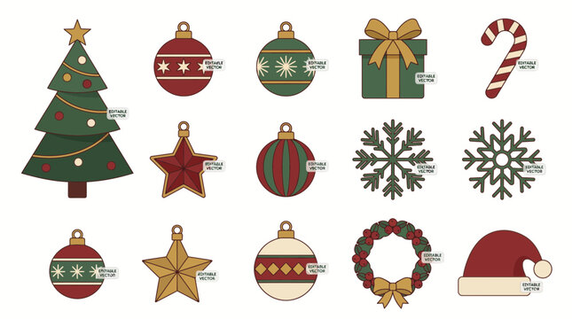 Set of Vintage Christmas Vector Icons and Decorations