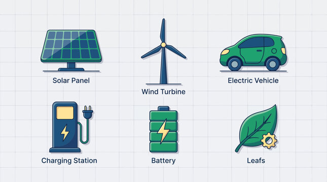 Green Renewable Energy and Sustainable Technology Vector Icon Set