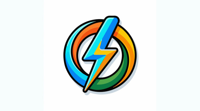 A multicolored circular logo with a bold lightning bolt