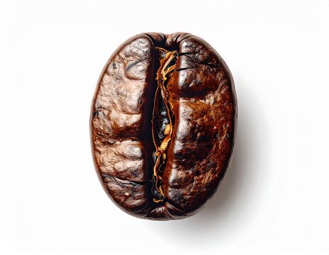 Single dark roasted coffee bean isolated on white background macro shot of organic caffeine seed for energy and morning routine
