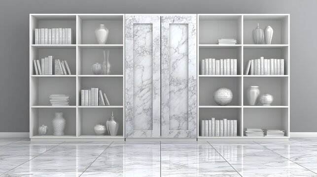 room with open shelving, decorative objects, organized layout, stylish and functional home interior