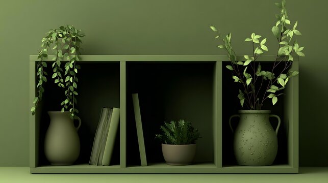 room with open shelving, decorative objects, organized layout, stylish and functional home interior
