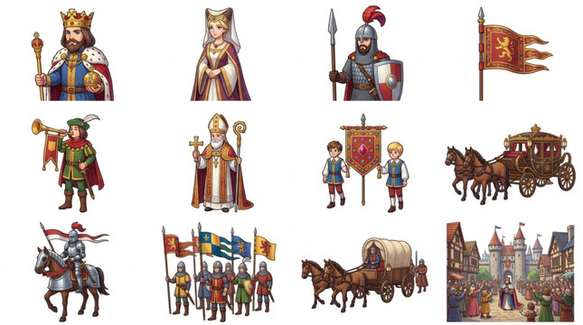 Medieval Royalty and Knights Collection Icons.