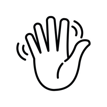 Waving Hand Line Icon. Gesture of Hello or Goodbye Outline Symbol. Friendly Greeting Sign. Editable Stroke. Isolated Vector Illustration.