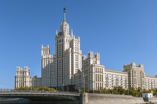 Moscow, Russia - September 11, 2025: Kotelnicheskaya embankments and soviet high-rise.