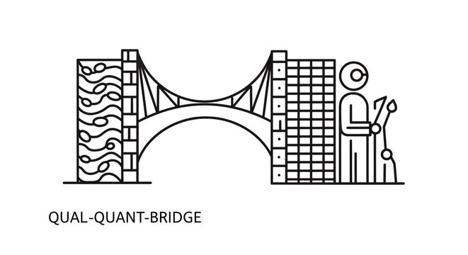 Qualitative and quantitative research bridge concept line icon with research qualitative quantitative analysis methodology connection scientific statistics knowledge structure information