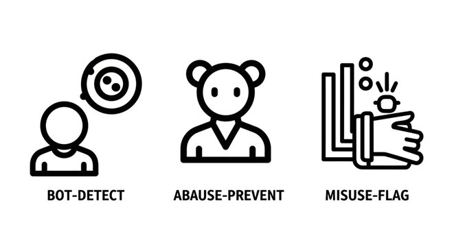 Cybersecurity bot detection abuse prevention and misuse flagging line icon collection with detection prevention security software protection internet monitoring activity management technology