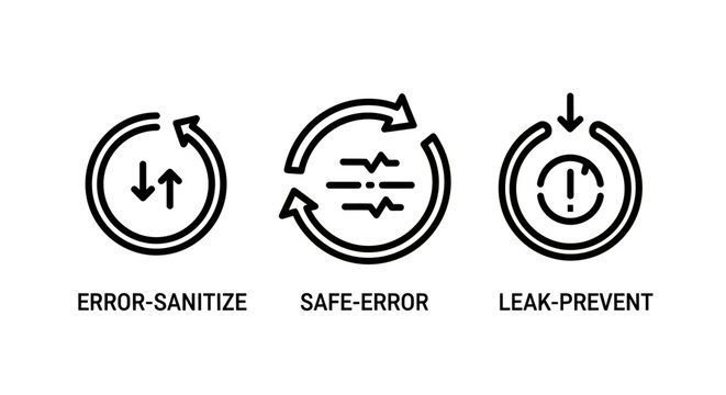 Data security and error handling process icons with security sanitize protection management software technical maintenance prevention stability monitoring analysis recovery operation