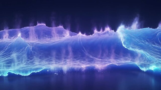 Abstract digital energy wave formation with vibrant blue and purple hues