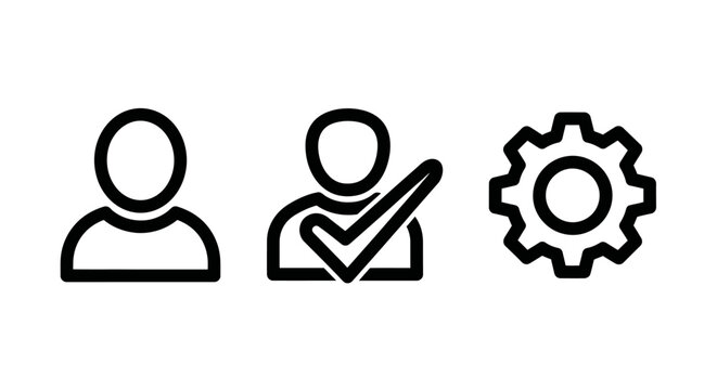 User account management and configuration system icons set with settings management configuration interface permission authorized authenticated maintenance identity personnel employee