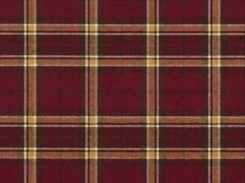 Red and gold tartan plaid fabric cloth background traditional repeating pattern
