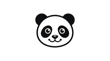 Cute Black and White Panda Face Illustration in Minimalist Line Drawing Style © Rokibul