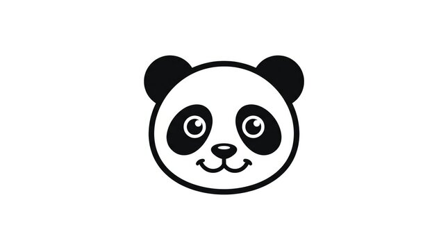 Cute Black and White Panda Face Illustration in Minimalist Line Drawing Style