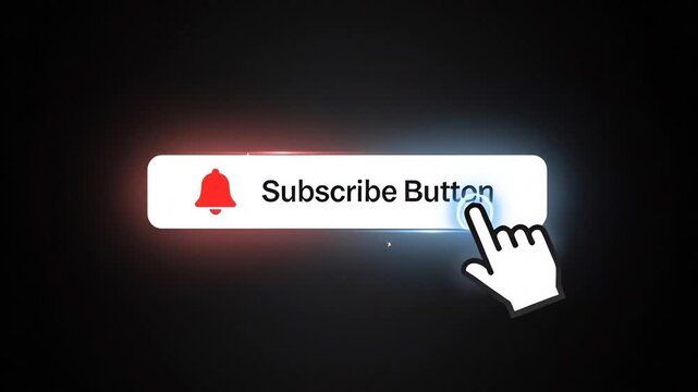 Digital subscribe button with hand cursor on dark background