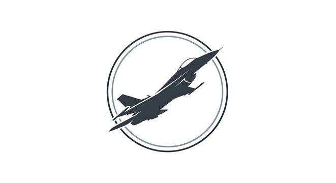 Minimalist fighter jet logo icon inside a thin circle.
