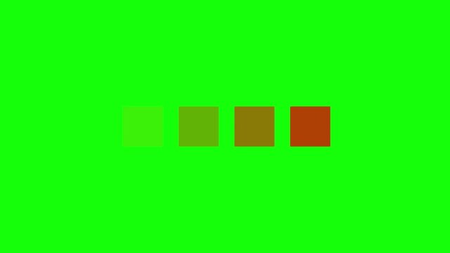 Rectangular blocks changing color progress across green screen footage